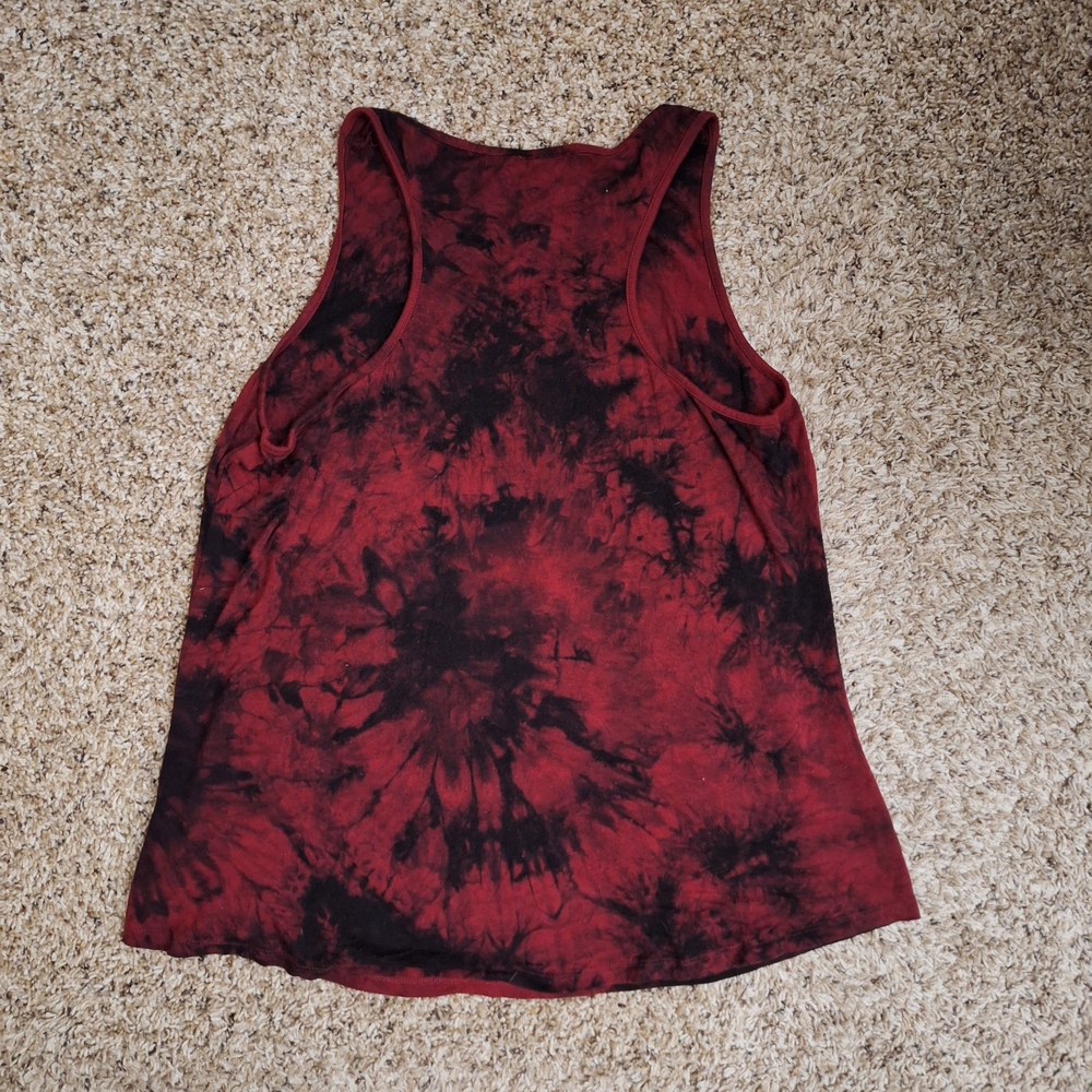 Sold -- Hot Topic Red Black Tie Dye Skull Mesh Illusion Tank M - Picture 2 of 6
